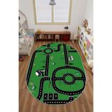 Napolihome Dijital Baskılı Otomobil Yol Desenli Yıkanabilir Kaymaz Taban Oval Çocuk Odası Halısı,Yeşil 80 X 200