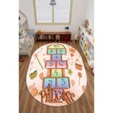 Napolihome Dijital Baskılı Renkli Seksek Model Yıkanabilir Kaymaz Taban Oval Çocuk Odası Halısı,Turuncu 80 X 150