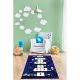 Napolihome Dijital Baskılı Seksekli Yol Desenli Yıkanabilir Kaymaz Taban Çocuk Odası Halısı,Lacivert 60 X 100