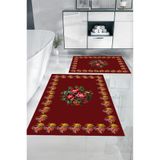 Napolihome Dijital Baskılı Yıkanabilir Çerçeveli Çiçek Desenli Banyo Paspası Klozet Takımı,Bordo 60 X 100
