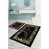 Napolihome Dijital Baskılı Yıkanabilir Çerçeveli Mermer Model Banyo Paspası Klozet Takımı,Gold 60 X 100
