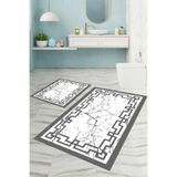 Napolihome Dijital Baskılı Yıkanabilir Çerçeveli Mermer Model Banyo Paspası Klozet Takımı,Gri 60 X 100
