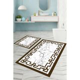 Napolihome Dijital Baskılı Yıkanabilir Çerçeveli Mermer Model Banyo Paspası Klozet Takımı,Kahverengi 60 X 100