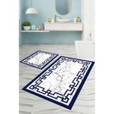 Napolihome Dijital Baskılı Yıkanabilir Çerçeveli Mermer Model Banyo Paspası Klozet Takımı,Mavi 60 X 100