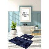 Napolihome Dijital Baskılı Yıkanabilir Geometrik Desenli Banyo Paspası Klozet Takımı,Lacivert 60 X 100