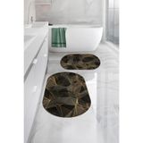 Napolihome Dijital Baskılı Yıkanabilir Geometrik Desenli Oval Banyo Paspası Klozet Takımı,Gold 60 X 100