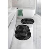 Napolihome Dijital Baskılı Yıkanabilir Geometrik Desenli Oval Banyo Paspası Klozet Takımı,Gri 60 X 100
