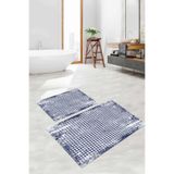 Napolihome Dijital Baskılı Yıkanabilir Kare Desen Detaylı Banyo Paspası Klozet Takımı,Lacivert 60 X 100