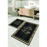 Napolihome Dijital Baskılı Yıkanabilir Kaymaz Taban Ayak Baskılı Banyo Paspası Klozet Takımı,Bej 60 X 100