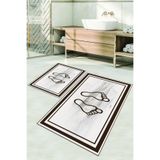 Napolihome Dijital Baskılı Yıkanabilir Kaymaz Taban Ayak Baskılı Banyo Paspası Klozet Takımı,Kahverengi 60 X 100