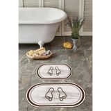 Napolihome Dijital Baskılı Yıkanabilir Kaymaz Taban Ayak Baskılı Oval Banyo Paspası Klozet Takımı,Kahverengi 60 X 100