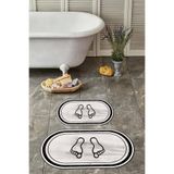 Napolihome Dijital Baskılı Yıkanabilir Kaymaz Taban Ayak Baskılı Oval Banyo Paspası Klozet Takımı,Krem 60 X 100
