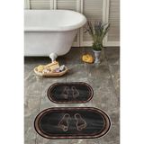 Napolihome Dijital Baskılı Yıkanabilir Kaymaz Taban Ayak Baskılı Oval Banyo Paspası Klozet Takımı,Siyah 60 X 100