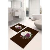 Napolihome Dijital Baskılı Yıkanabilir Kaymaz Taban Çiçek Motifli Banyo Paspası Klozet Takımı,Kahverengi 60 X 100