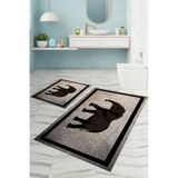 Napolihome Dijital Baskılı Yıkanabilir Kaymaz Taban Fil Figürlü Banyo Paspası Klozet Takımı,Kahverengi 60 X 100