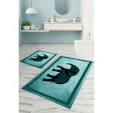 Napolihome Dijital Baskılı Yıkanabilir Kaymaz Taban Fil Figürlü Banyo Paspası Klozet Takımı,Turkuaz 60 X 100