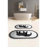 Napolihome Dijital Baskılı Yıkanabilir Kaymaz Taban Fil Figürlü Oval Banyo Paspası Klozet Takımı,Gri 60 X 100