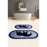 Napolihome Dijital Baskılı Yıkanabilir Kaymaz Taban Fil Figürlü Oval Banyo Paspası Klozet Takımı,Lacivert 60 X 100