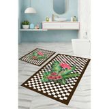 Napolihome Dijital Baskılı Yıkanabilir Kaymaz Taban Flamingo Desenli Banyo Paspası Klozet Takımı,Kahverengi 60 X 100