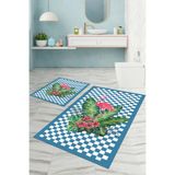 Napolihome Dijital Baskılı Yıkanabilir Kaymaz Taban Flamingo Desenli Banyo Paspası Klozet Takımı,Turkuaz 60 X 100