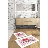 Napolihome Dijital Baskılı Yıkanabilir Kaymaz Taban Gül Motifli Banyo Paspası Klozet Takımı,Kırmızı 60 X 100