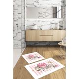 Napolihome Dijital Baskılı Yıkanabilir Kaymaz Taban Gül Motifli Banyo Paspası Klozet Takımı,Pembe 60 X 100