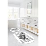 Napolihome Dijital Baskılı Yıkanabilir Kaymaz Taban Gül Motifli Oval Banyo Paspası Klozet Takımı,Gri 60 X 100