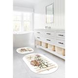 Napolihome Dijital Baskılı Yıkanabilir Kaymaz Taban Gül Motifli Oval Banyo Paspası Klozet Takımı,Kahverengi 60 X 100