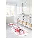Napolihome Dijital Baskılı Yıkanabilir Kaymaz Taban Gül Motifli Oval Banyo Paspası Klozet Takımı,Kırmızı 60 X 100