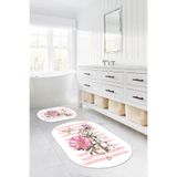 Napolihome Dijital Baskılı Yıkanabilir Kaymaz Taban Gül Motifli Oval Banyo Paspası Klozet Takımı,Pembe 60 X 100