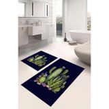 Napolihome Dijital Baskılı Yıkanabilir Kaymaz Taban Kaktüs Desenli Banyo Paspası Klozet Takımı,Lacivert 60 X 100