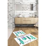 Napolihome Dijital Baskılı Yıkanabilir Kaymaz Taban Kaktüs Model Banyo Paspası Klozet Takımı,Beyaz 60 X 100