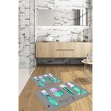 Napolihome Dijital Baskılı Yıkanabilir Kaymaz Taban Kaktüs Model Banyo Paspası Klozet Takımı,Gri 60 X 100