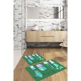 Napolihome Dijital Baskılı Yıkanabilir Kaymaz Taban Kaktüs Model Banyo Paspası Klozet Takımı,Yeşil 60 X 100