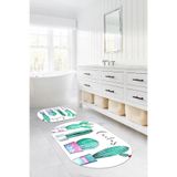 Napolihome Dijital Baskılı Yıkanabilir Kaymaz Taban Kaktüs Model Oval Banyo Paspası Klozet Takımı,Beyaz 60 X 100