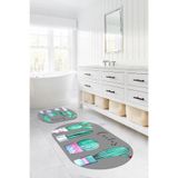 Napolihome Dijital Baskılı Yıkanabilir Kaymaz Taban Kaktüs Model Oval Banyo Paspası Klozet Takımı,Gri 60 X 100