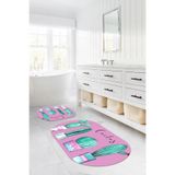 Napolihome Dijital Baskılı Yıkanabilir Kaymaz Taban Kaktüs Model Oval Banyo Paspası Klozet Takımı,Pembe 60 X 100