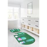 Napolihome Dijital Baskılı Yıkanabilir Kaymaz Taban Kaktüs Model Oval Banyo Paspası Klozet Takımı,Yeşil 60 X 100