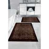 Napolihome Dijital Baskılı Yıkanabilir Kaymaz Taban Klasik Model Banyo Paspası Klozet Takımı,Kahverengi 60 X 100