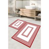 Napolihome Dijital Baskılı Yıkanabilir Kaymaz Taban Klasik Model Banyo Paspası Klozet Takımı,Kırmızı 60 X 100 KLOZET-53