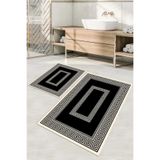 Napolihome Dijital Baskılı Yıkanabilir Kaymaz Taban Klasik Model Banyo Paspası Klozet Takımı,Krem 60 X 100