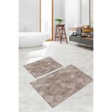 Napolihome Dijital Baskılı Yıkanabilir Kaymaz Taban Kupa Desenli Banyo Paspası Klozet Takımı,Vizon 60 X 100