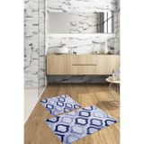 Napolihome Dijital Baskılı Yıkanabilir Kaymaz Taban Kupa Modelli Banyo Paspası Klozet Takımı,Lacivert 60 X 100