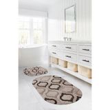 Napolihome Dijital Baskılı Yıkanabilir Kaymaz Taban Kupa Modelli Oval Banyo Paspası Klozet Takımı,Vizon 60 X 100