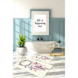 Napolihome Dijital Baskılı Yıkanabilir Kaymaz Taban Kuş Tüyü Desenli Banyo Paspası Klozet Takımı,Krem 60 X 100
