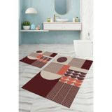 Napolihome Dijital Baskılı Yıkanabilir Kaymaz Taban Modern Desen Banyo Paspası Klozet Takımı,Bordo 60 X 100
