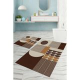Napolihome Dijital Baskılı Yıkanabilir Kaymaz Taban Modern Desen Banyo Paspası Klozet Takımı,Kahverengi 60 X 100
