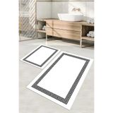 Napolihome Dijital Baskılı Yıkanabilir Kaymaz Taban Sade Çerçeveli Banyo Paspası Klozet Takımı,Beyaz 60 X 100