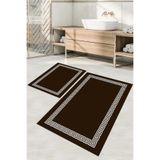 Napolihome Dijital Baskılı Yıkanabilir Kaymaz Taban Sade Çerçeveli Banyo Paspası Klozet Takımı,Kahverengi 60 X 100
