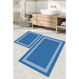 Napolihome Dijital Baskılı Yıkanabilir Kaymaz Taban Sade Çerçeveli Banyo Paspası Klozet Takımı,Mavi 60 X 100